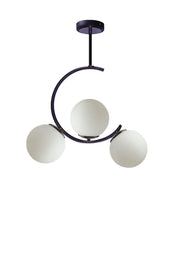 Athens Modern Black Case White Closed Glass Triple Chandelier