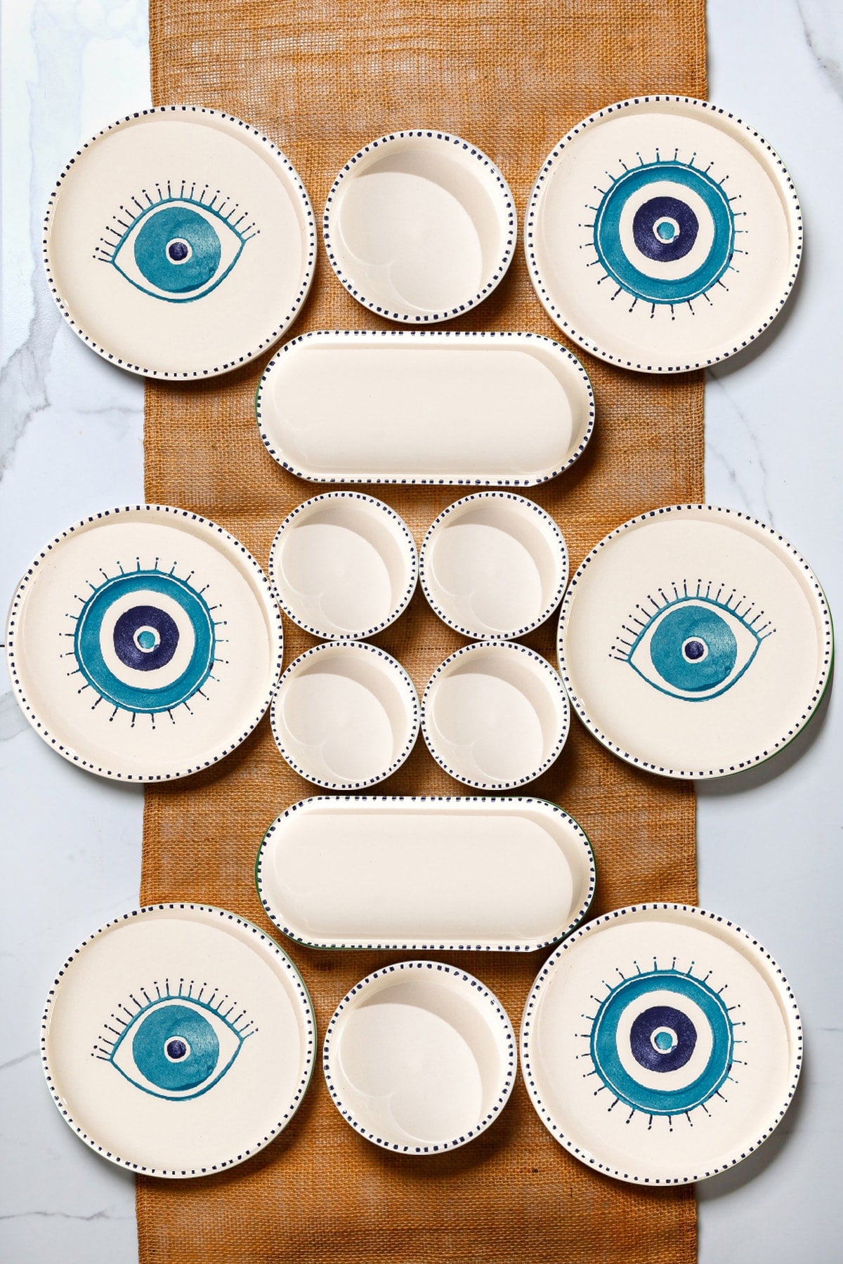 Nazar 14 Pieces Stackable Breakfast Set For 6 People - Luxurious Breakfast Serving Set Plate