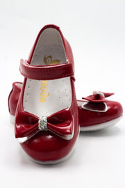 Bow Stone Detail Baby Flats Red