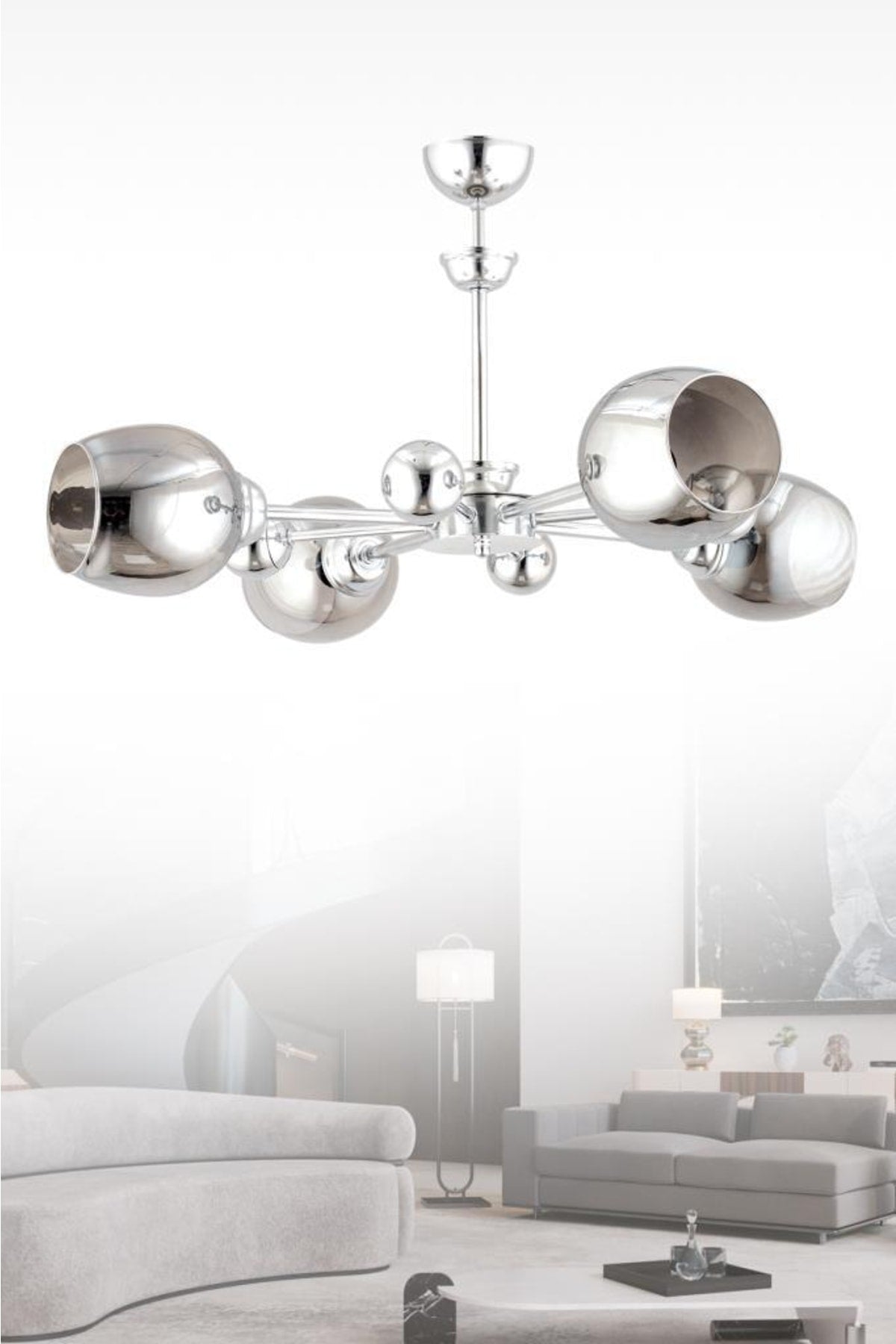 4-teiliger Kronleuchter Nairobi aus silbernem, geräuchertem, undurchsichtigem Glas