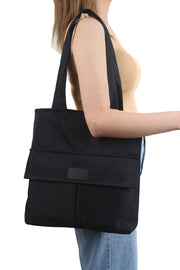 Schwarze Damentasche mit Reißverschluss, Hand- und Schultertasche aus Canvas