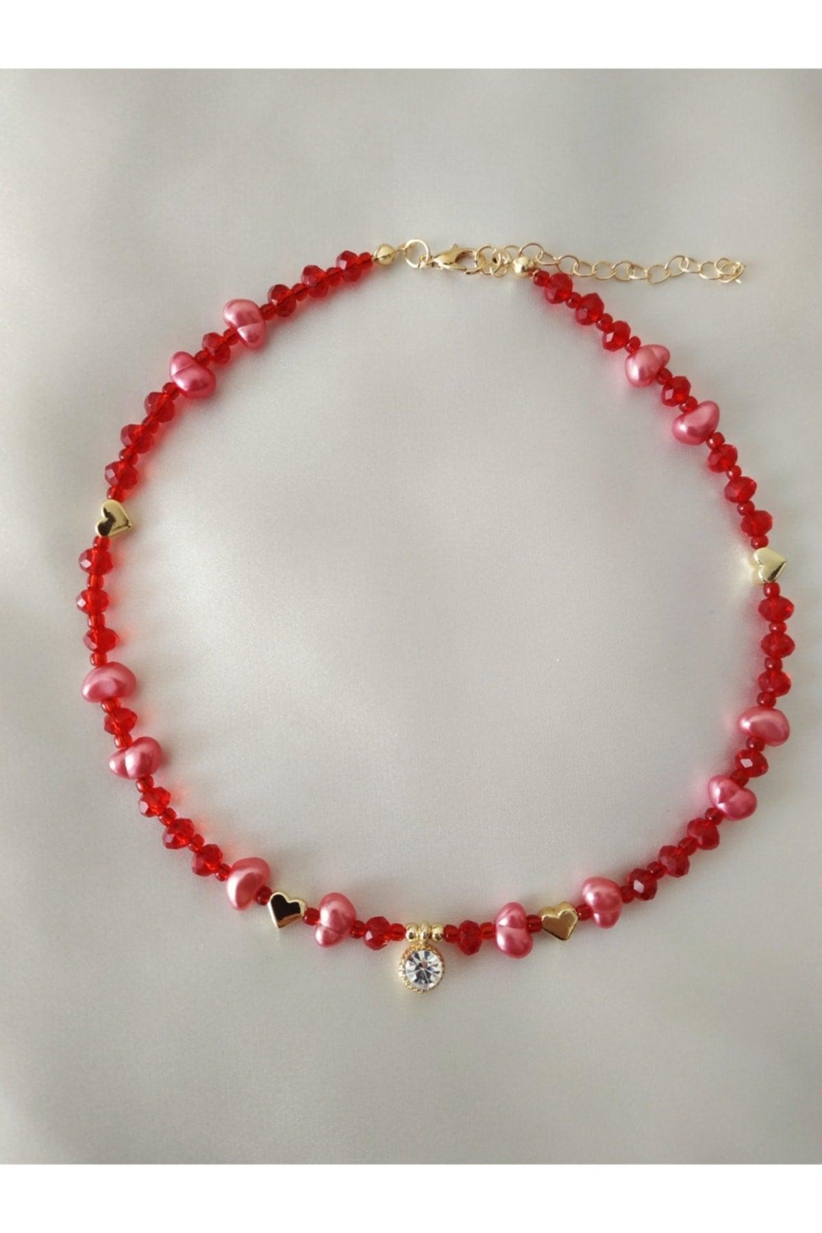 Glitter Tip Heart Baroque Pearl Bead Necklace - Swordslife