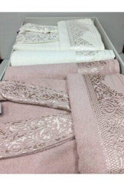 Jacquard 6-piece Cotton Bathrobe Set Cream-Rose Dried - Swordslife