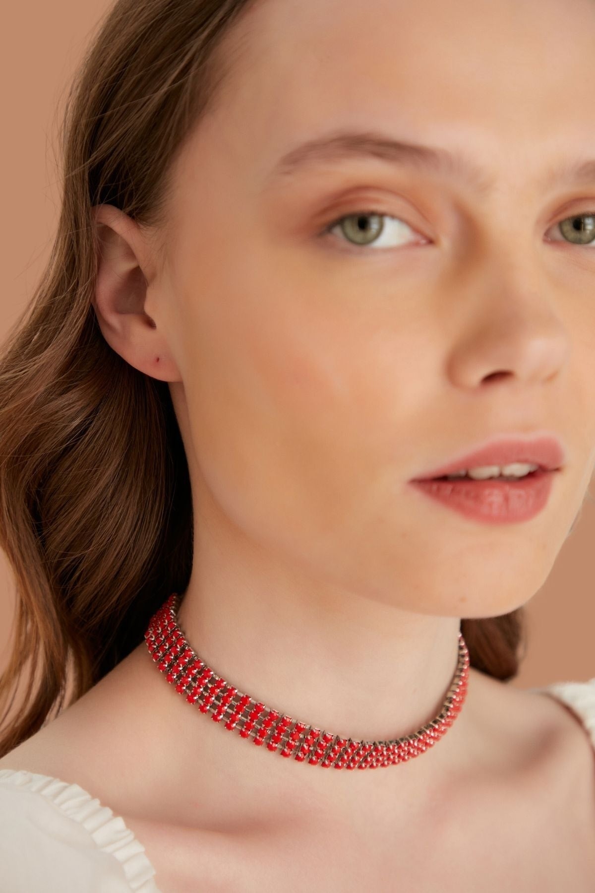 Women Magia Model Crystal Zircon Stone Red Evening Dress Choker Wedding Party Henna Dress Daily Necklace