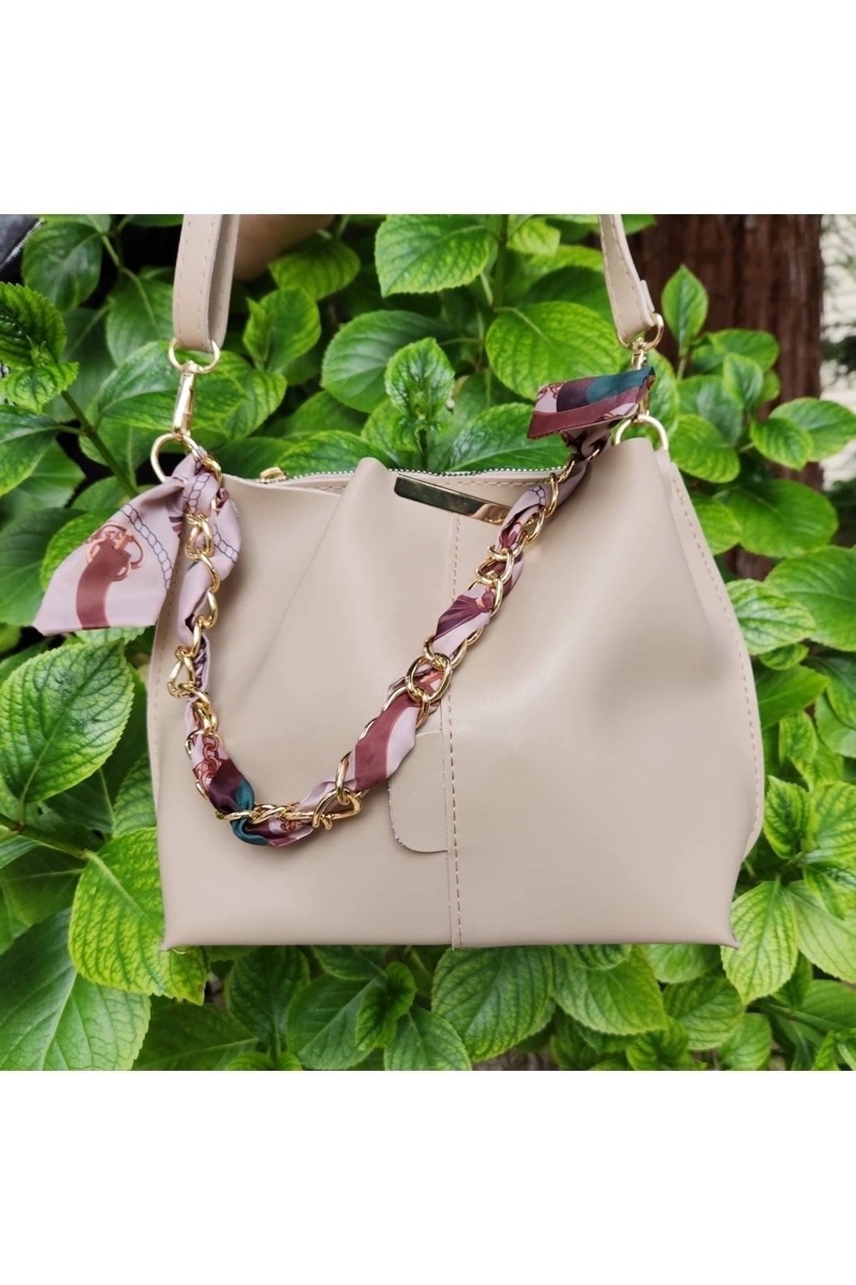 Damen Nerzschal Kette Accessoire Weiches Leder 3-Fach Hand-, Arm- Und Schultertasche