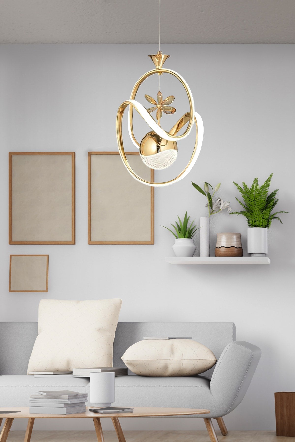 ثريا LED حديثة ذات مصباح واحد مُعلق، بثلاثة ألوان ذهبية وصفراء