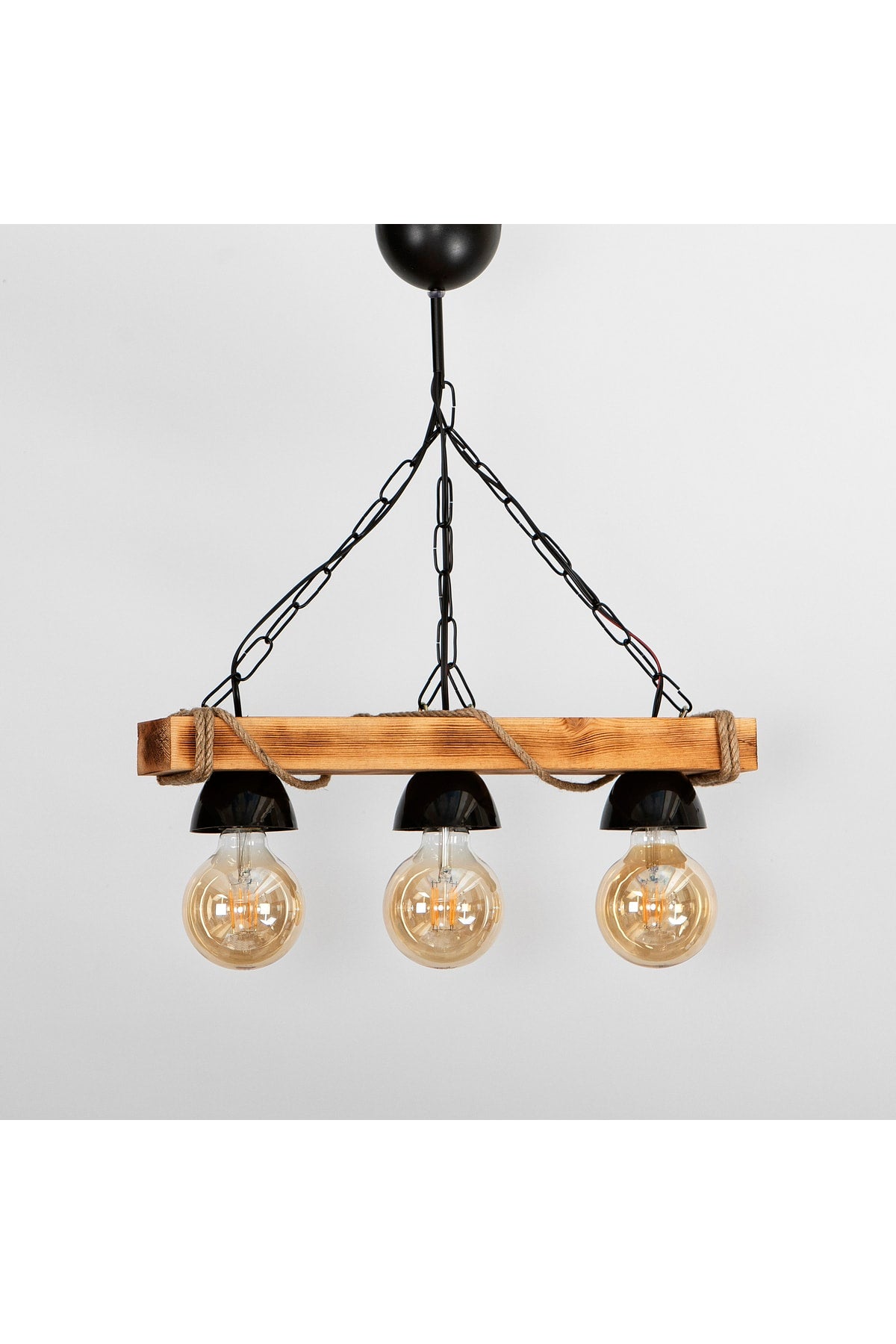 Natural Wooden 3-Piece Hat And Rope Rustic Design Stylish Chandelier