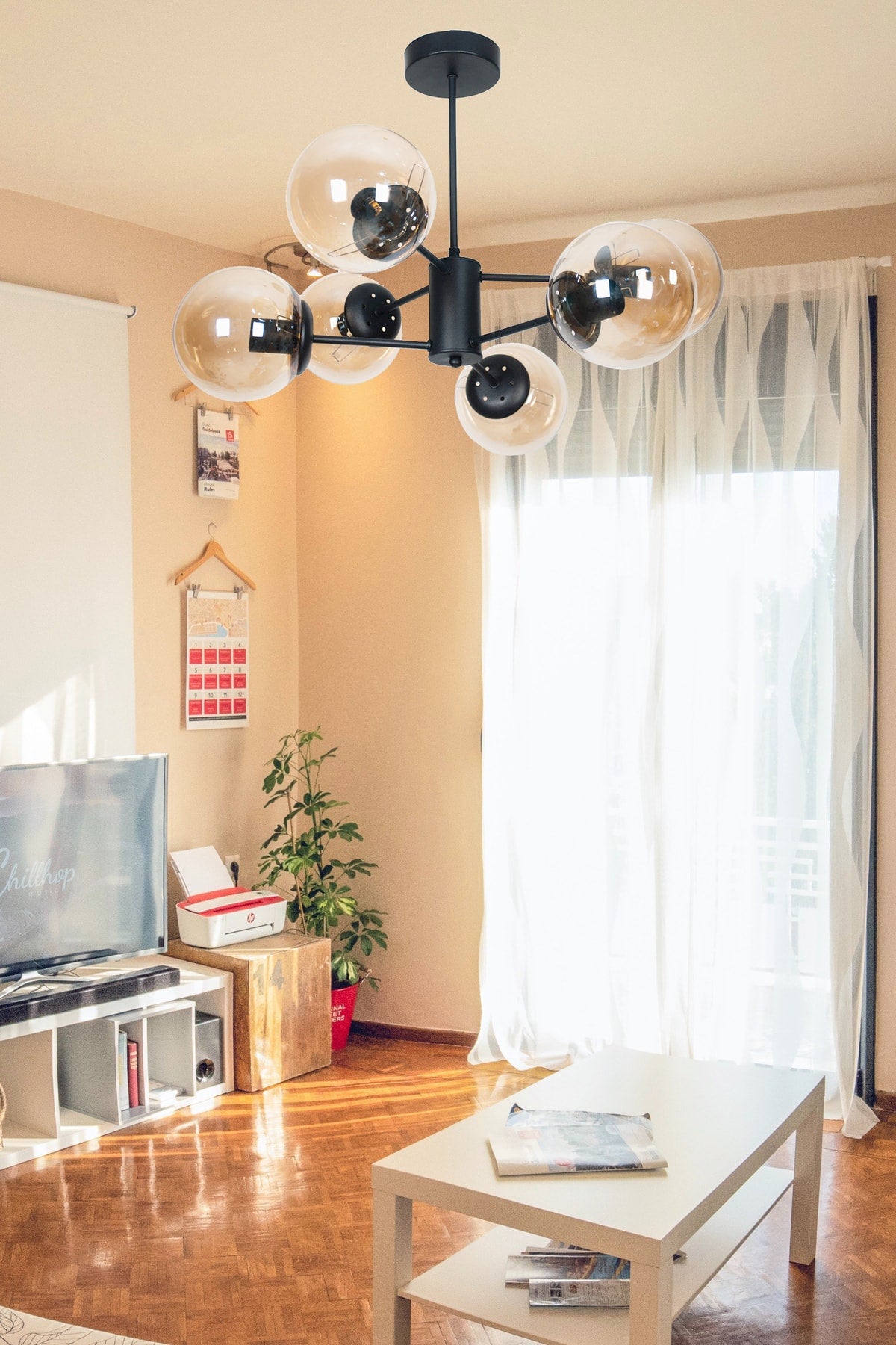 Oscar Modernes Luxusdesign Schwarz Gehäuse Honigglas Wohnzimmer - Küche - Schlafzimmer 6-teiliger Kronleuchter