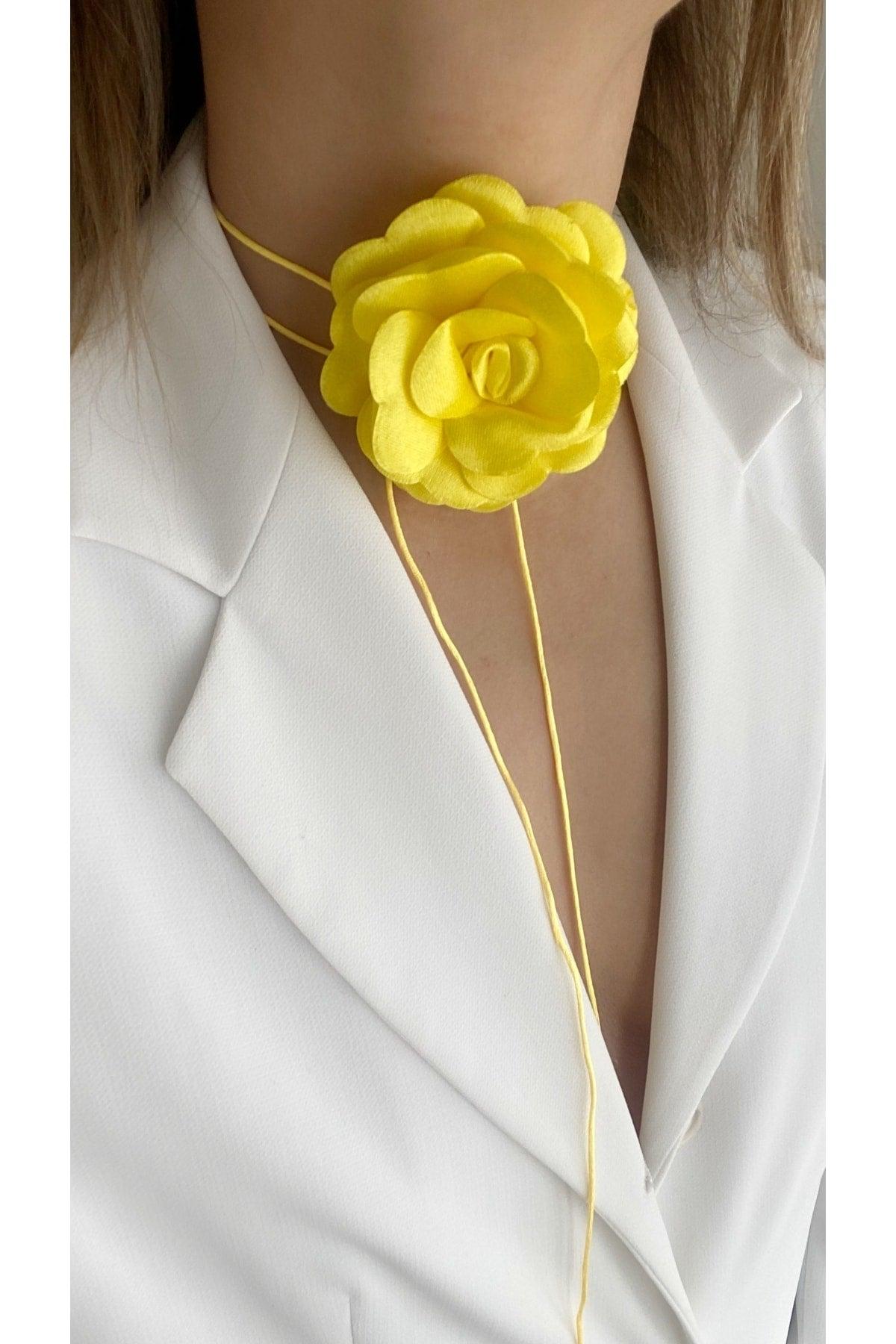 Lace-Up Fabric Flower Choker Necklace Rose Necklace - Swordslife