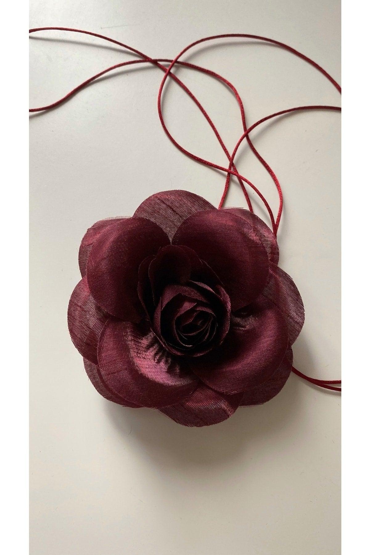 Lace-Up Fabric Flower Choker Necklace Rose Necklace - Swordslife