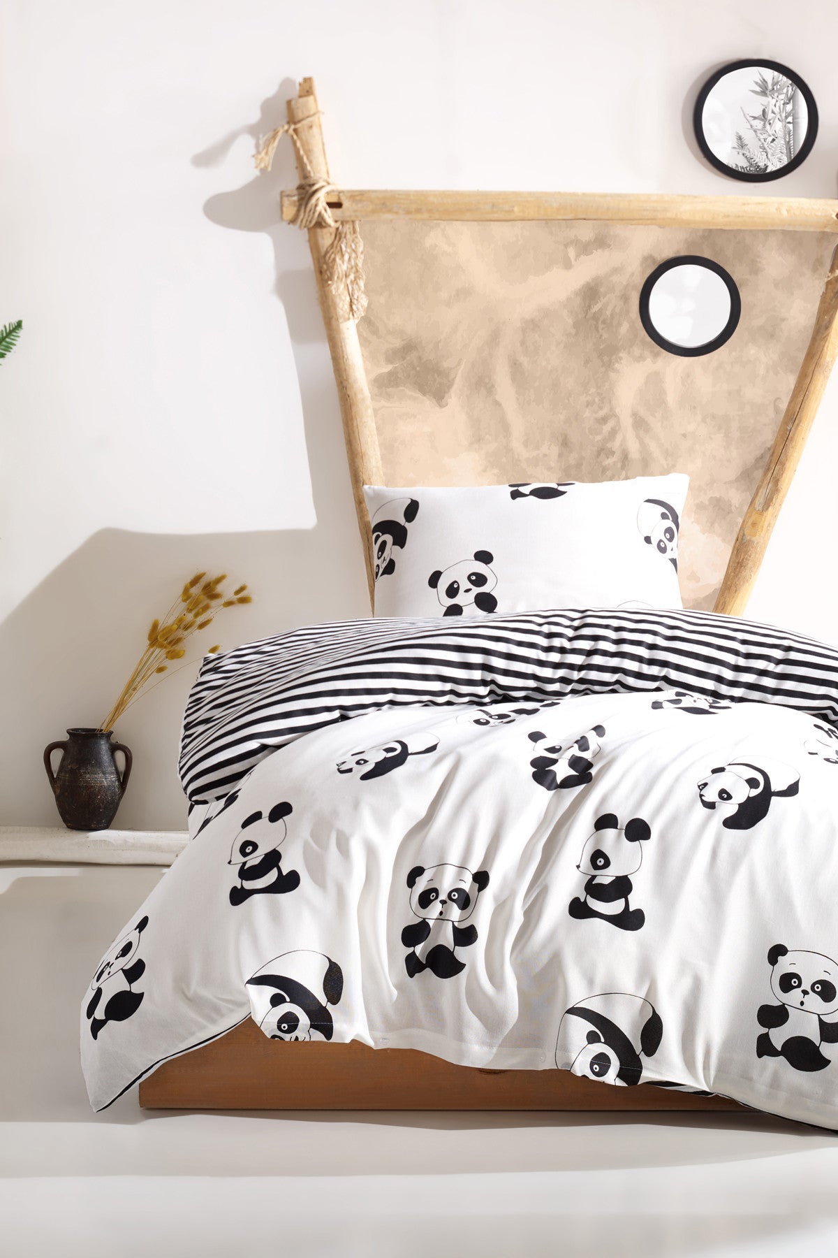Single Easy-Iron Duvet Cover Set B&W Panda