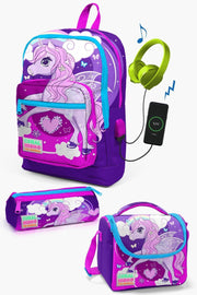 Kinder Lila Rosa Einhorn Gemustert USB 3 Stück Schulranzen Set Set0123808