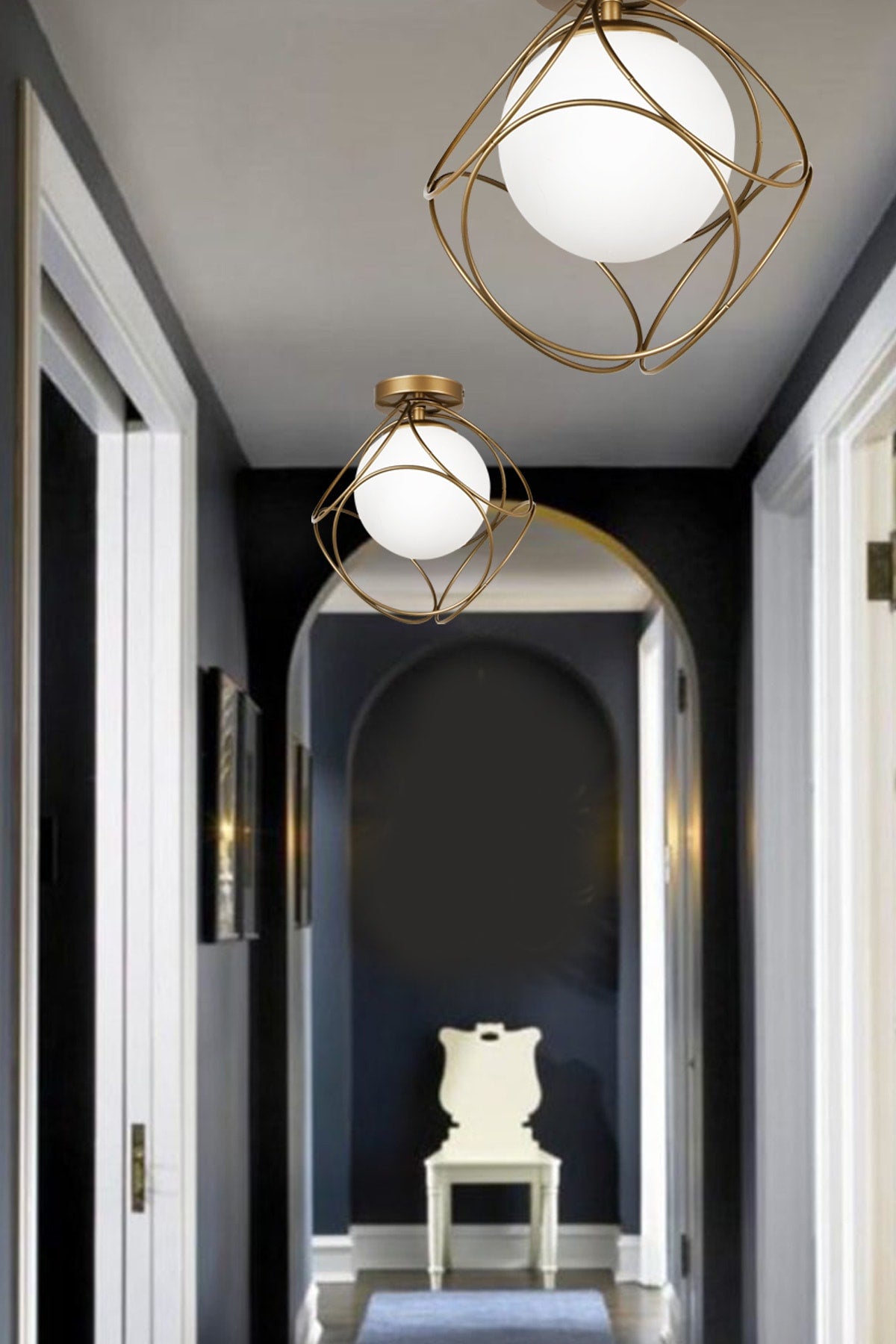 Suna Single Antique-White Glass Ceiling Mount Chandelier