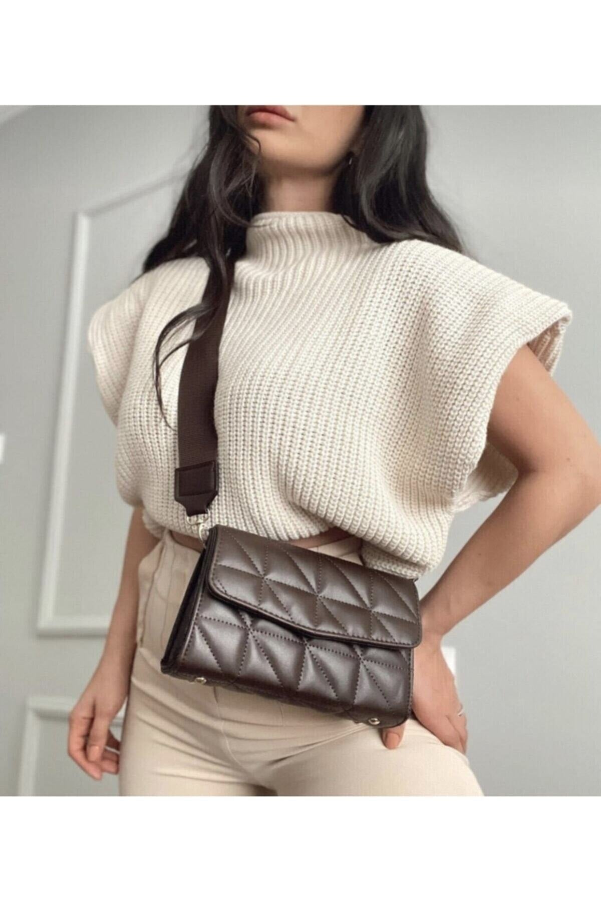 C&H Style Bitter Brown Damen Gesteppte Umhängetasche mit Säulengurt
