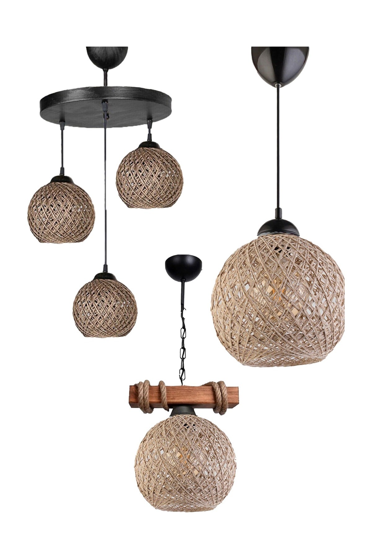 3er Set Rustikale Balle Ball Beige Pendelleuchte Kronleuchter