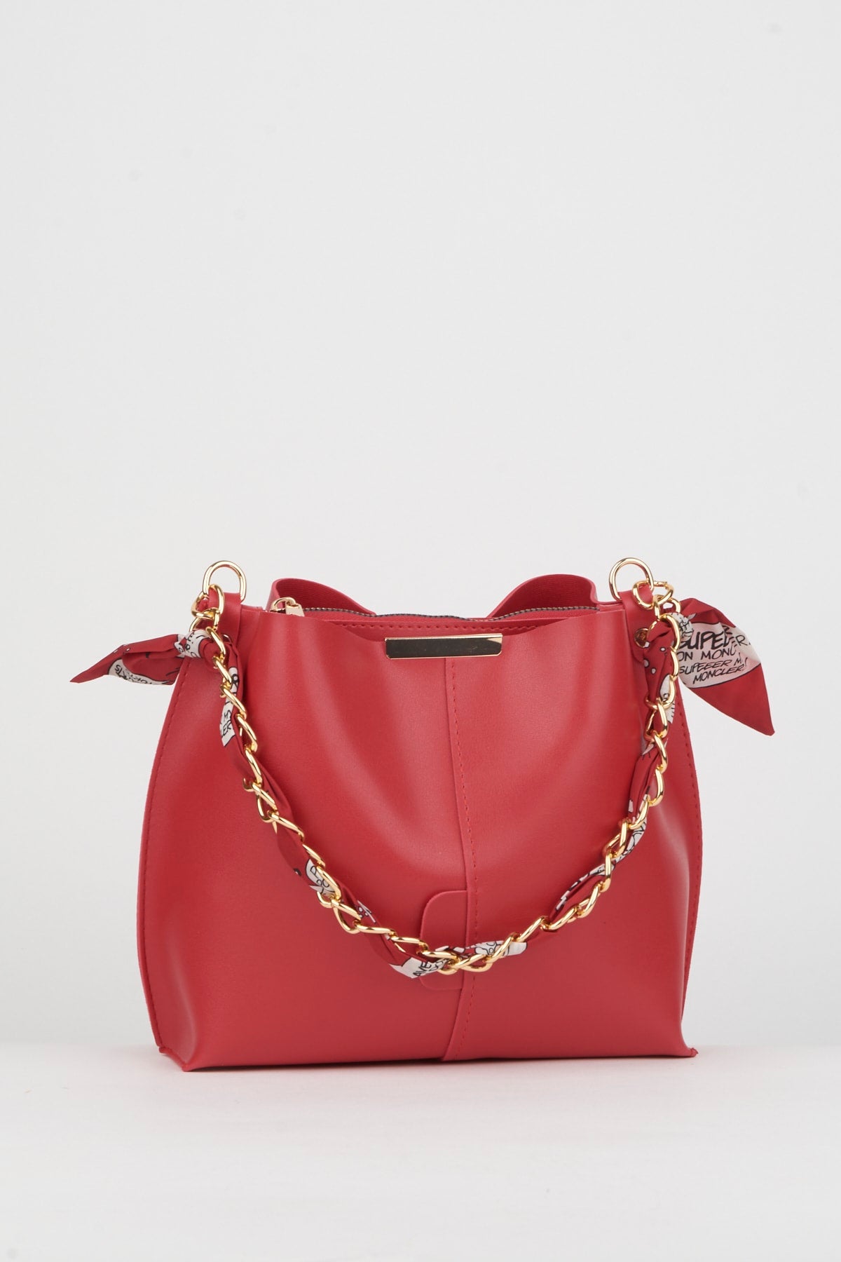 Damen Roter Schal Kette Accessoire Weiches Leder 3-Fach Hand-, Arm- Und Schultertasche
