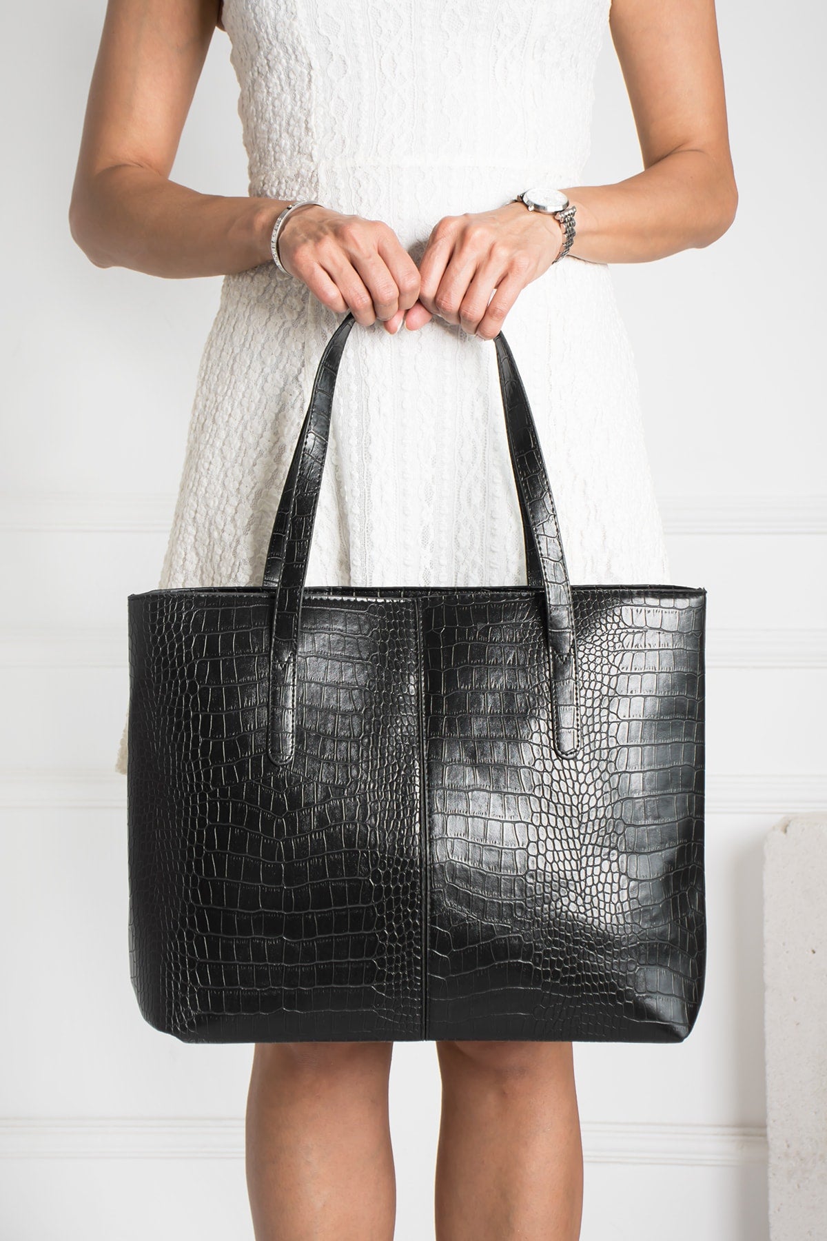 Große Tasche mit 2 Fächern und Reißverschluss für Damen mit Krokodilmuster, Umhängetasche, Clutch, Laptoptasche