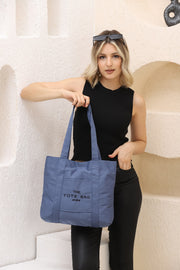 Indigo U46 Druckknopfverschluss Fronttasche Detaillierte Tragetasche Bestickte Canvas Damen Arm- und Schultertasche U:30