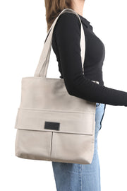 Beige Damentasche mit Reißverschluss, Hand- und Schultertasche, Canvas-Stoff-Einkaufstasche