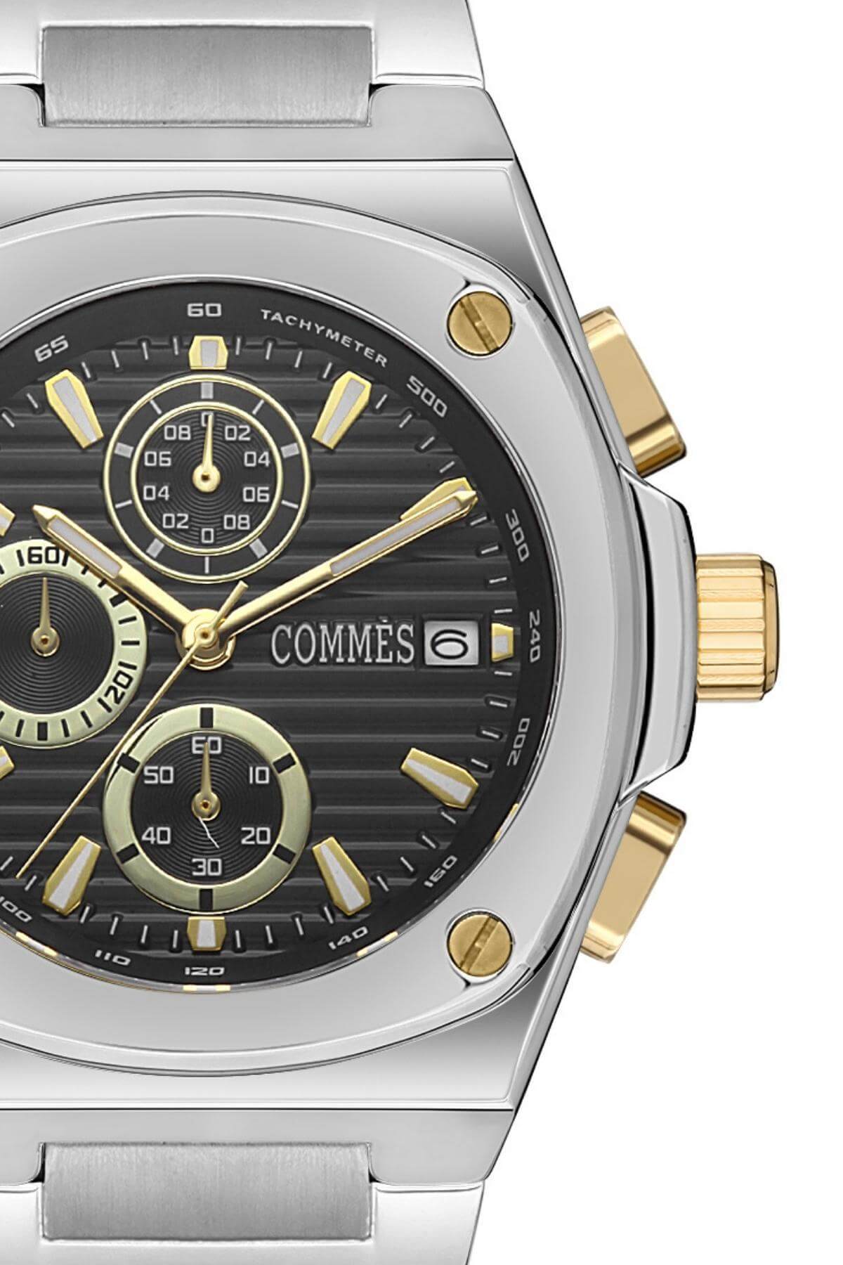 Steel Band Silver Black Color Stopwatch And Calendar Men'S Classic Wristwatch Cm1939-Sggb