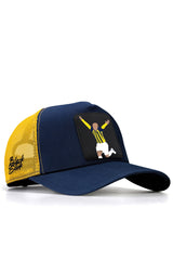 V1 Trucker Footballer - Unisex Navy Blue-Yellow Hat (Cap) With 32 Code Logo