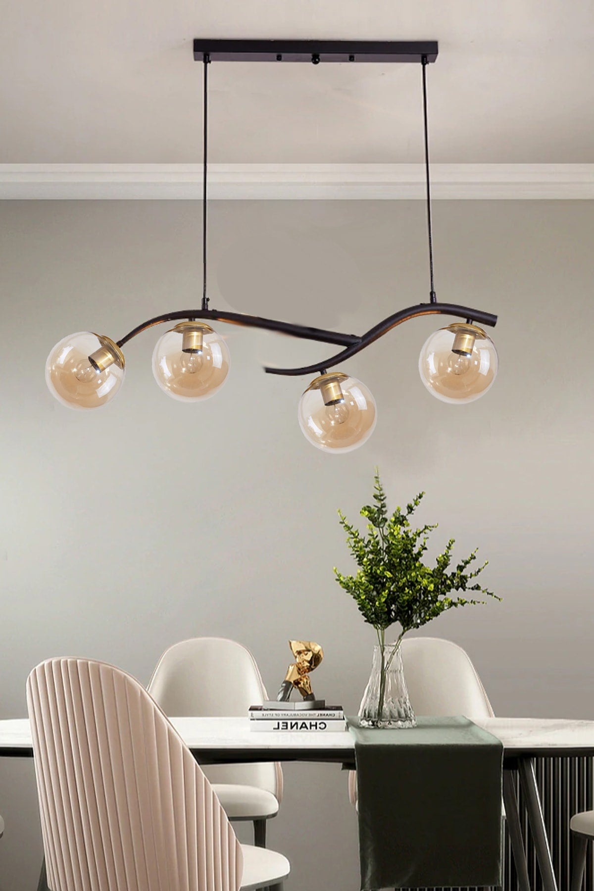 Labra Modern Architectural Design Black Case Honey Glass Chandelier With Four Rows