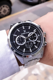 Men's stainless steel wristwatch with 2-year warranty water resistant