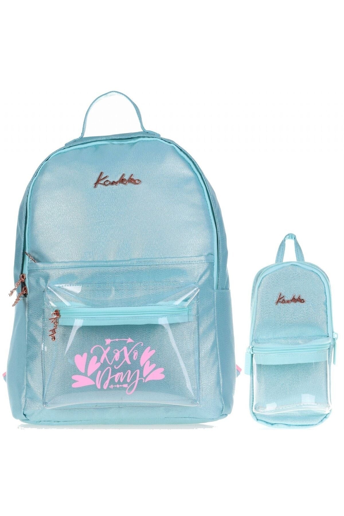 Transparent Turquoise Xoxo School Backpack and Pencil Holder Set - Girls
