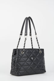 Crocos – Schwarze, gesteppte, gefütterte Hand-, Arm- und Schultertasche mit 3 Fächern und Reißverschluss und Kettenriemen