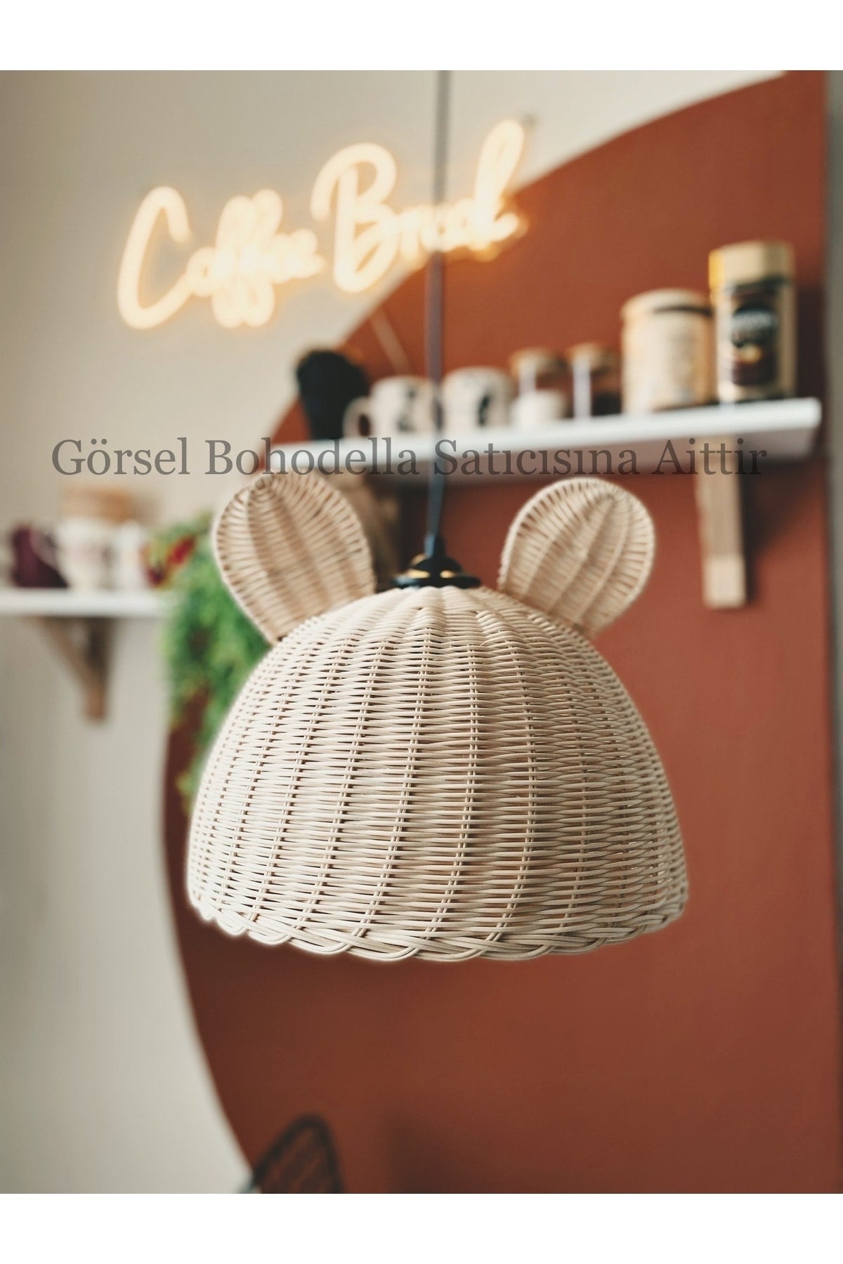 Children'S Room Rattan Bamboo Wicker Chandelier, Chandelier With Ears