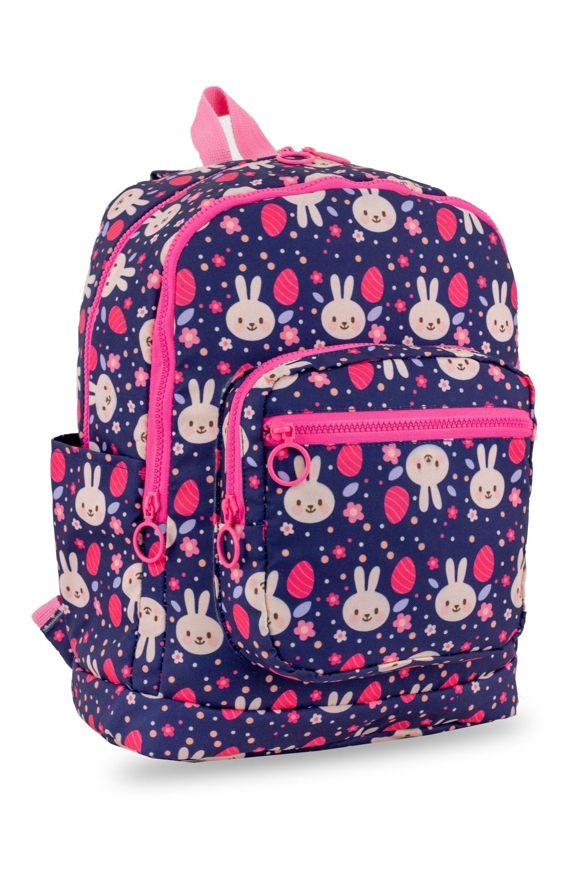 Rabbit Patterned Navy Blue 4-Compartment Washable Girls Primary School Backpack