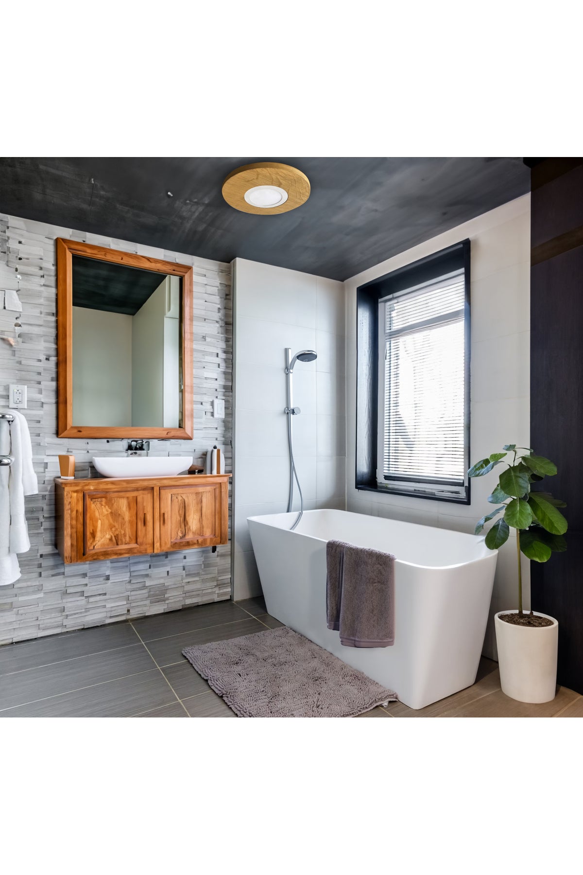 42 cm – Runde LED-Deckenleuchte aus Eichenfurnier, Schlafzimmer-, Flur- und Badezimmerlampe