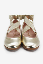 Girl'S Bow Gold Flat Shoes