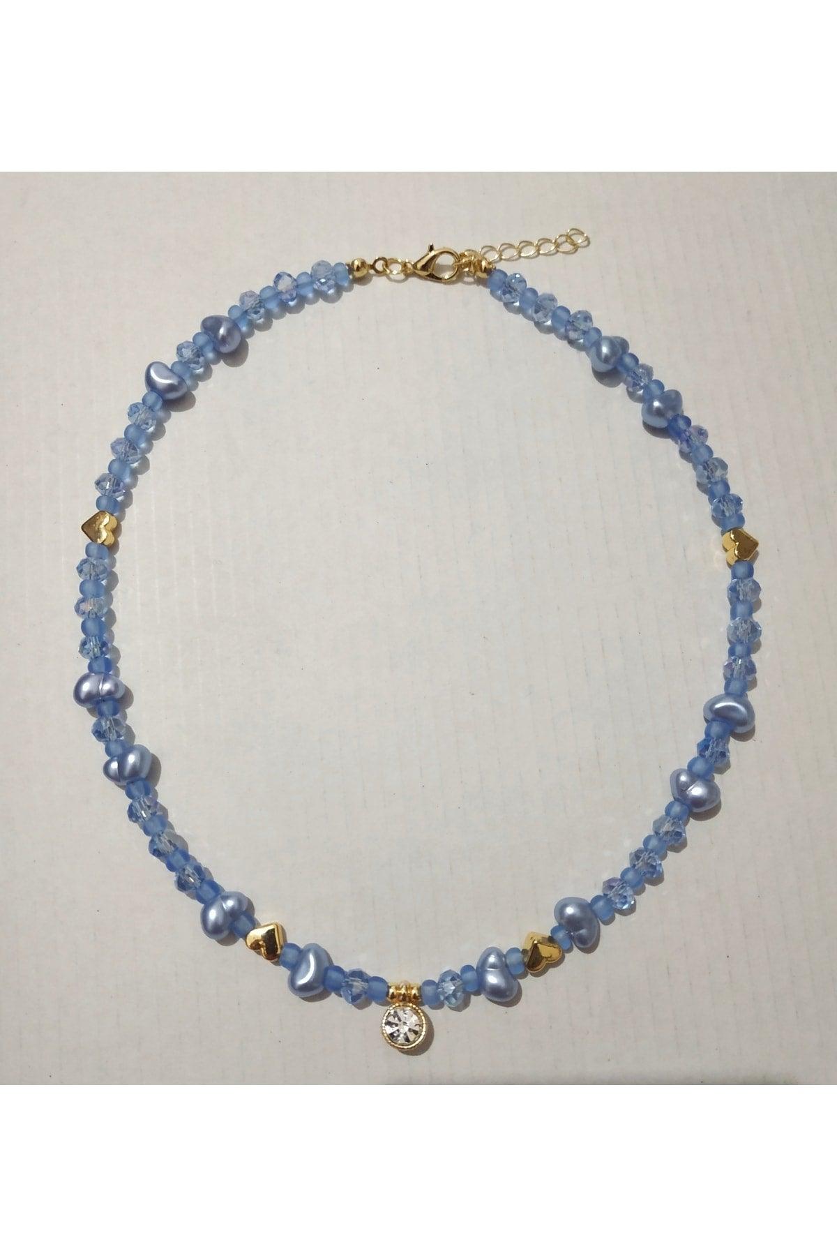 Pearl Blue Necklace with White Shimmer Tip - Swordslife