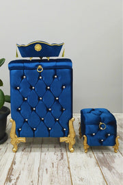 Quilted Blue 3 Pcs Bathroom Set Laundry Basket Set Mdf Dirty Basket Set - Swordslife
