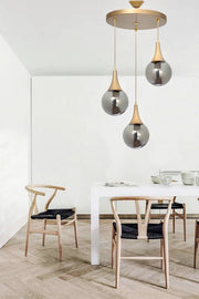 Damla 3-Piece Antique Round Smoked Glass Pendant Lamp Chandelier