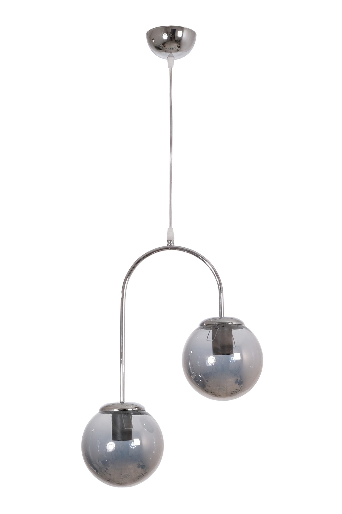 Janin Moderne Pendelleuchte Chromfarbener Körper Rauchglas Wohnzimmer - Küche - Schlafzimmer 2-teiliger Kronleuchter