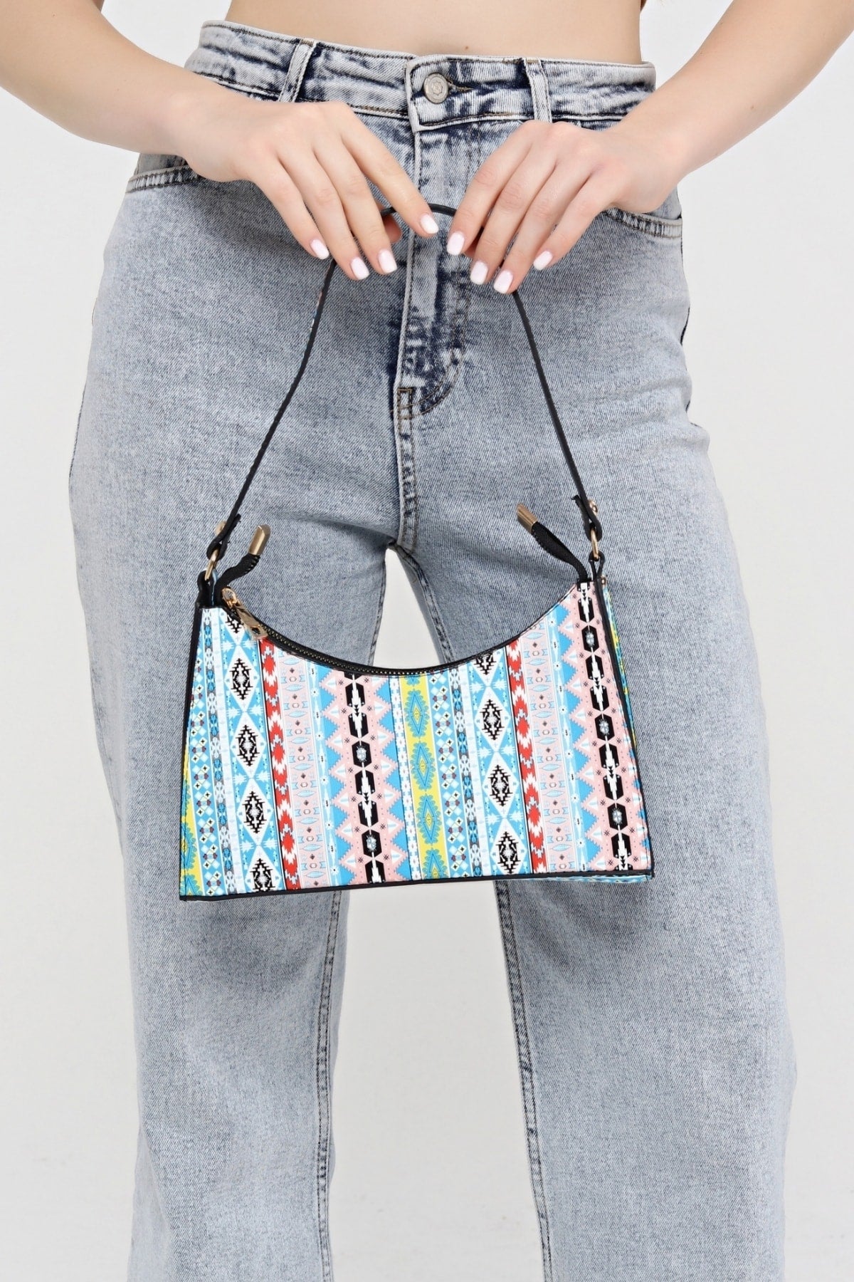 Bunte Teppich gemusterte Baguette Baguette Hand- und Schultertasche Gc0090Colourilim