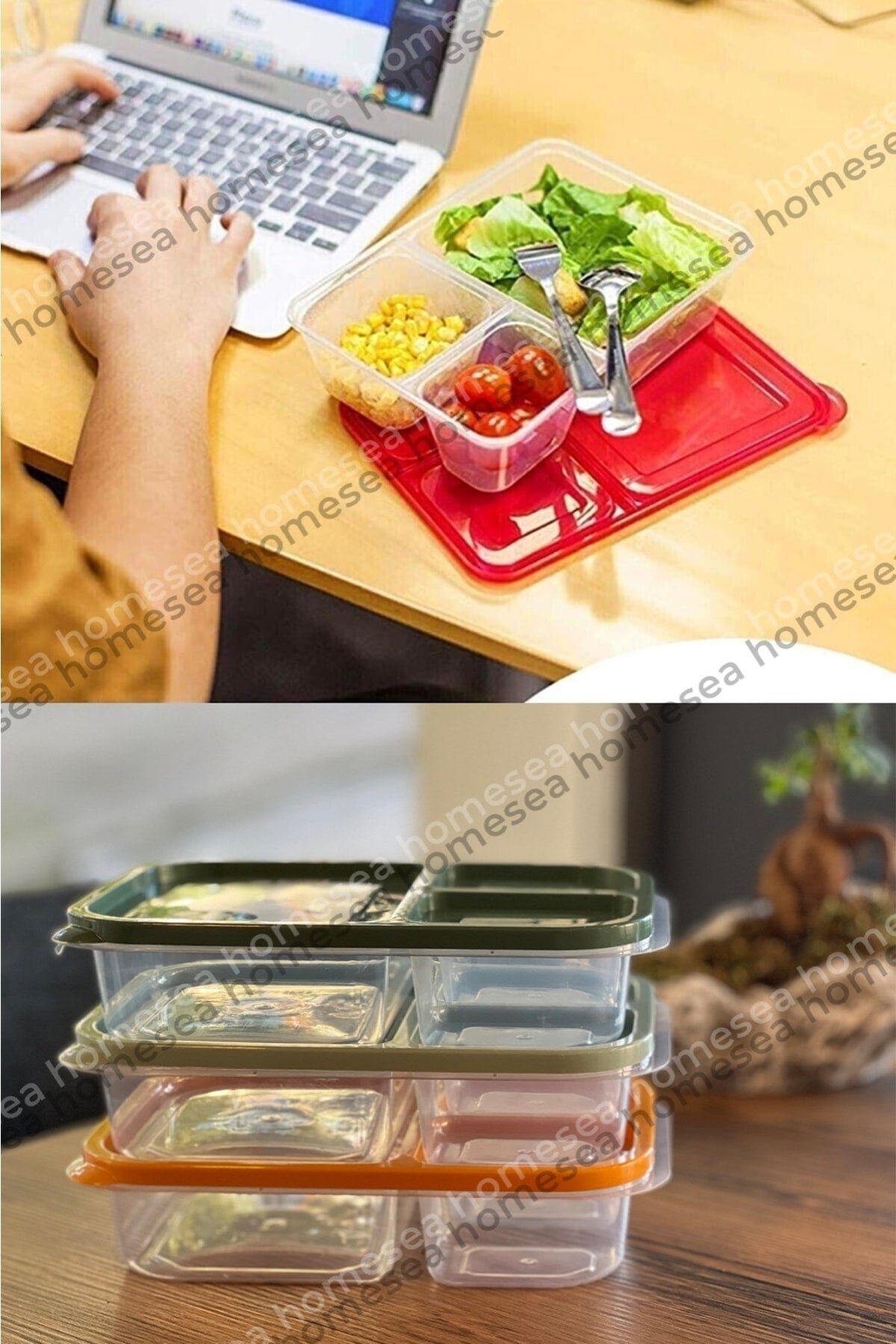 Diet Storage Container 3 Compartments Practical Portable Smart Rectangular Nutrition Breakfast Container