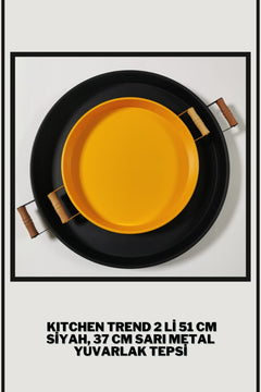 Set of two metal serving trays in black and yellow