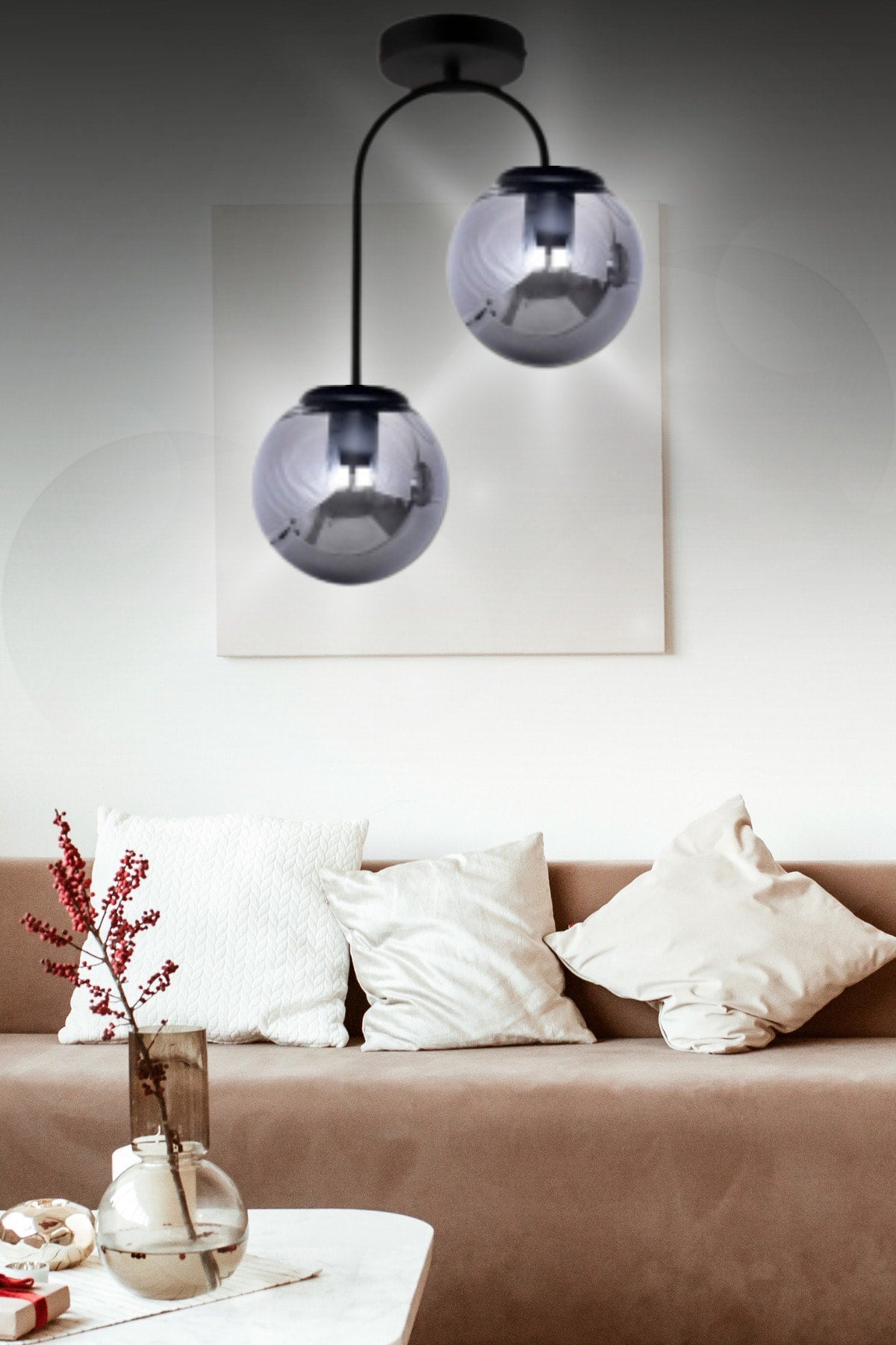 Otal 2-Piece Lounge Smoked Sphere Glass - Chandelier - Living Room - Kitchen - Hall