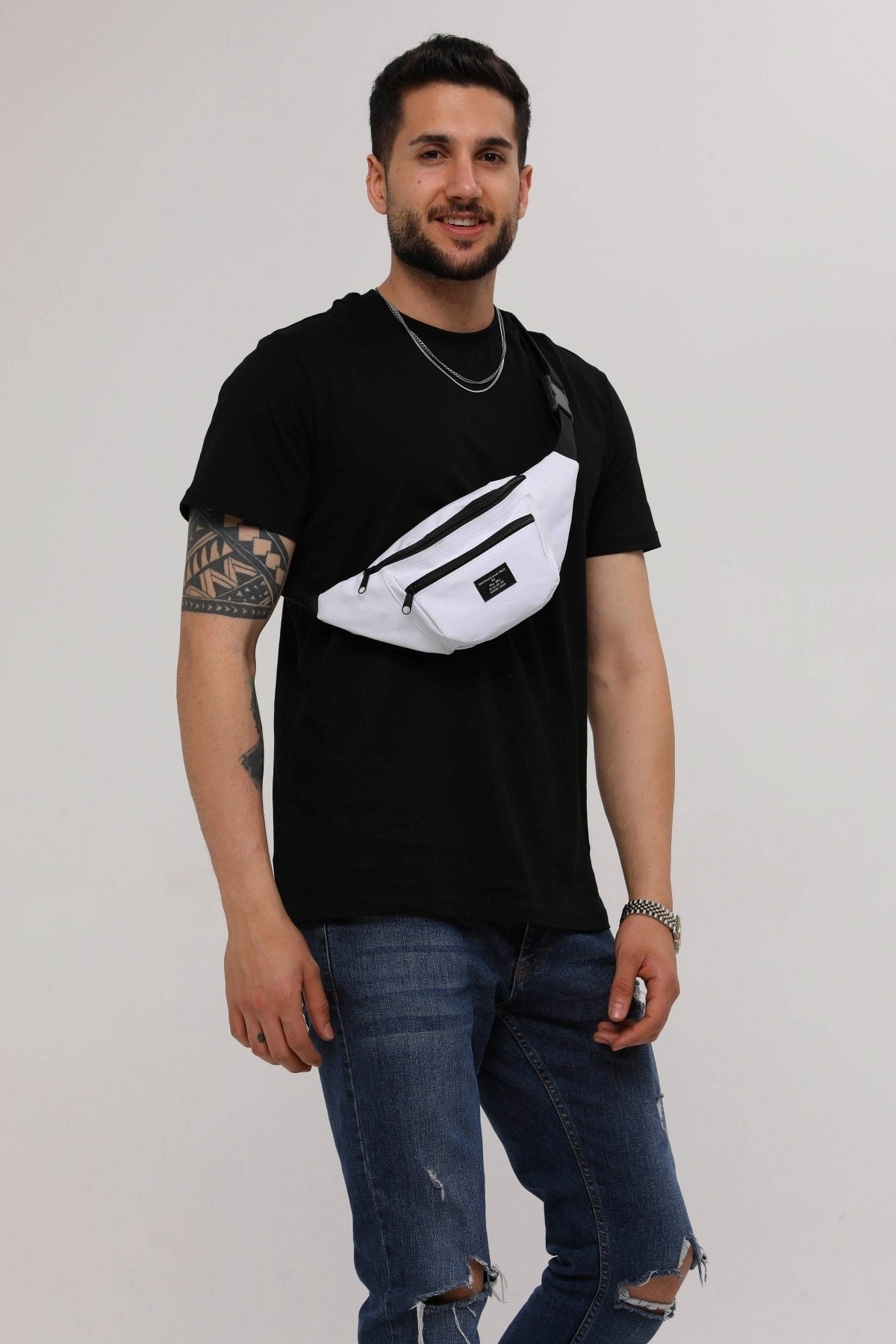 Unisex White 2-Compartment Shoulder And Waist Bag