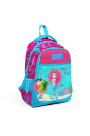 Kinder-Schulrucksack mit drei Fächern, blau/rosa, Meerjungfrauen-Muster, 23476