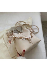 Women'S Cream Scarf Chain Accessory Soft Leather Bag Cream