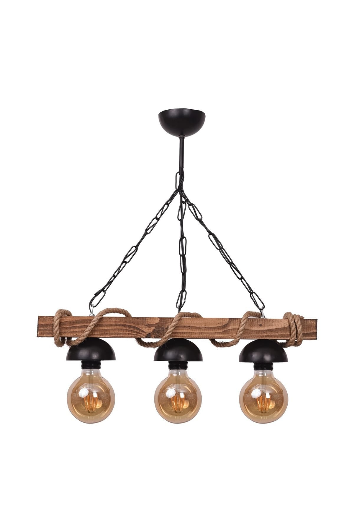 3-teiliger rustikaler Kronleuchter aus Nigrum-Seilholz