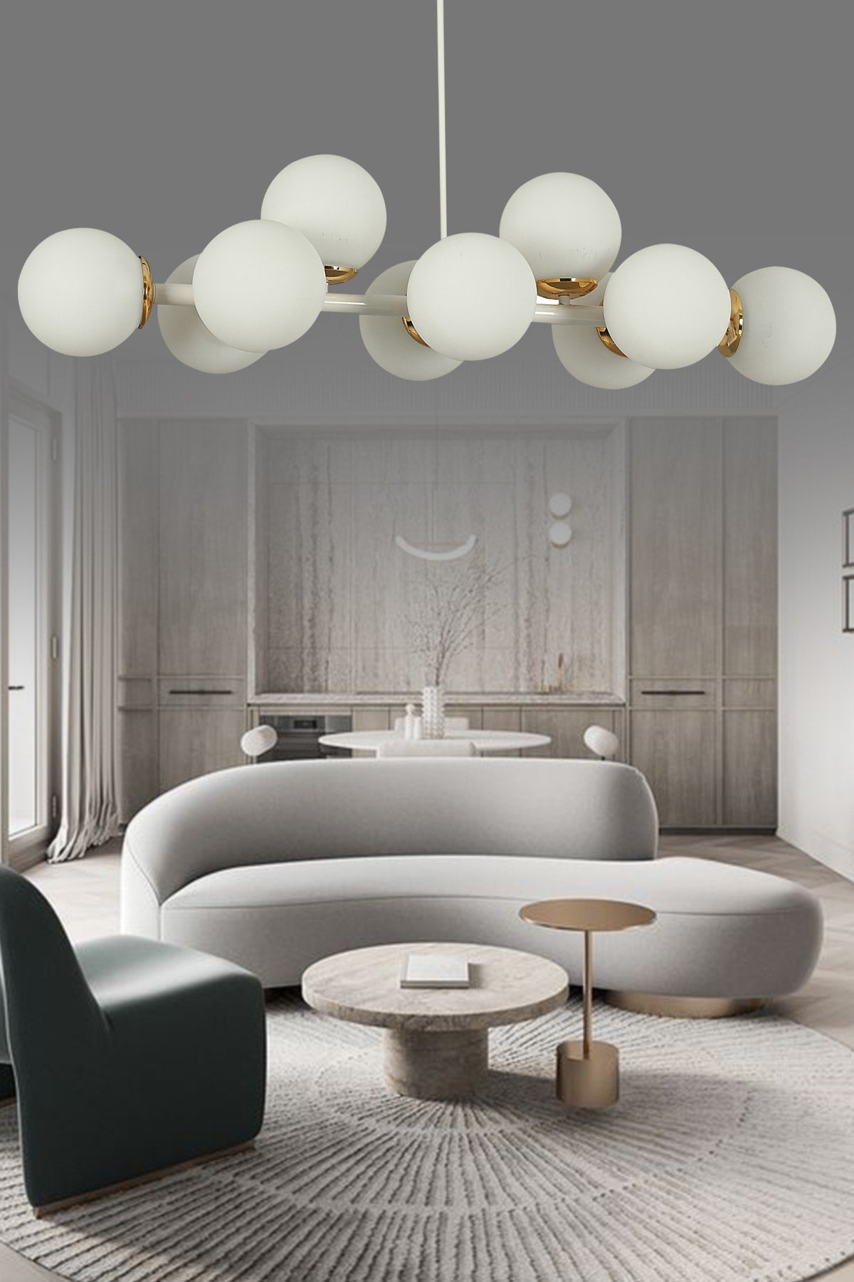 Luxury Modern Design White 10-Piece White Globe Glass Chandelier