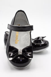 Bow Stone Detail Baby Flats Black