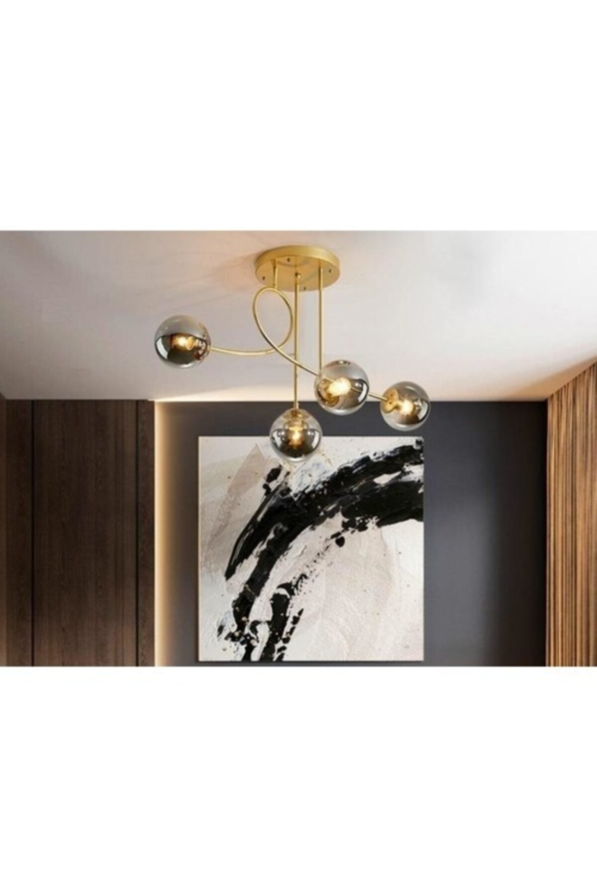 Pare Model Modern Sports Gold 4-Globe Smoked Glass Chandelier