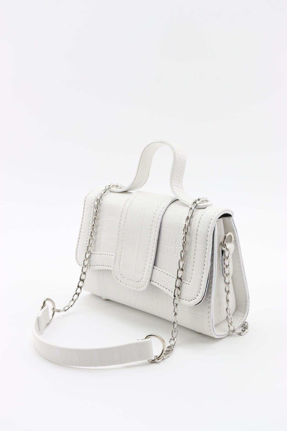 Damen Mini-Hand- und Schultertasche aus weißem Leder mit Kettenriemen