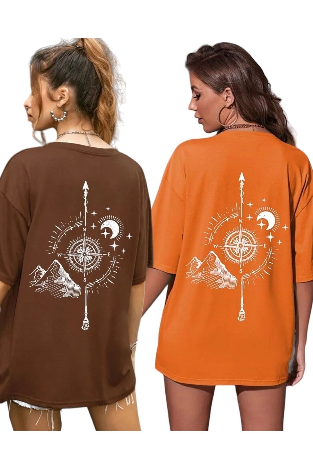Compass Printed Oversize Unisex T-Shirt 2 Pack (2 Pcs)